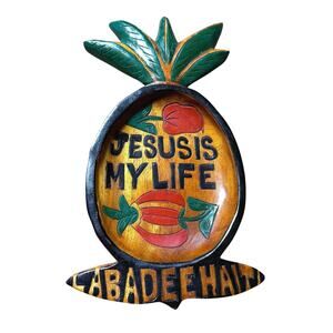 Vintage Hand Carved Wooden Jesus Is My Life Christian Folk Art Wall Plaque